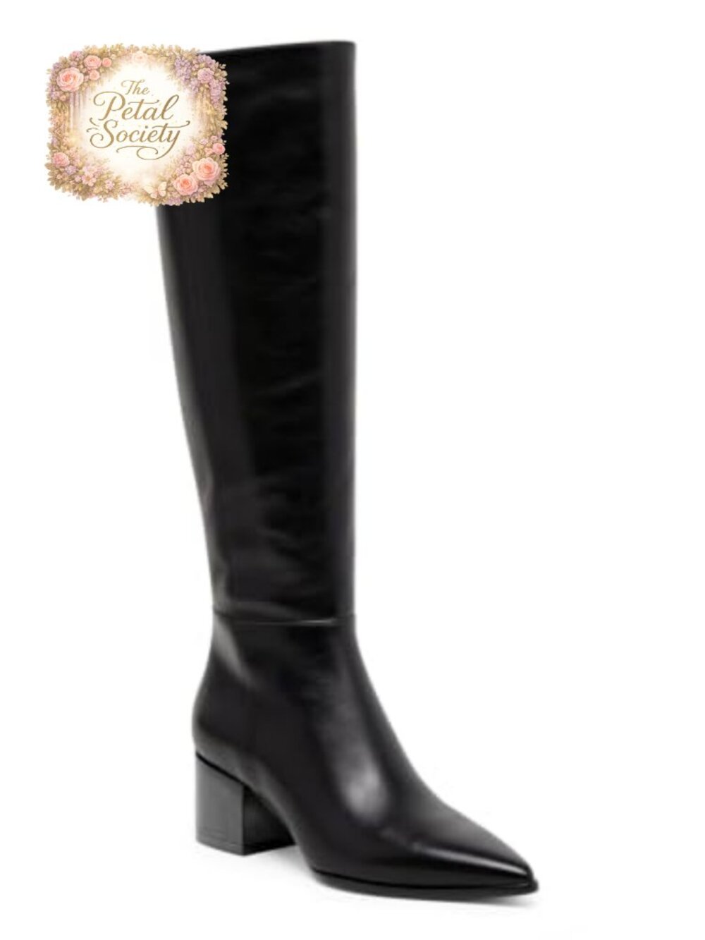 Womens Wide Calf Knee High Boots Chunky Heel Pointed Toe Side Zip Tall Boots